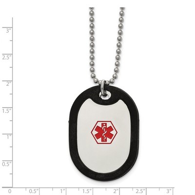 Chisel Stainless Steel with Red Enamel and Removeable Black Rubber Medical ID Dog Tag on a 24" Ball Chain Necklace