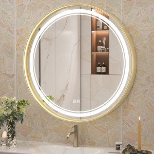 Keonjinn Metal Framed LED Round Frontlit Bathroom Vanity Wall Mirror, 3 Color Temperatures Dimmable, Anti-Fog - 1 of 4