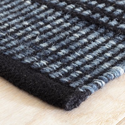 Navy and Black Herringbone Wool Handwoven Area Rug 2' x 3'
