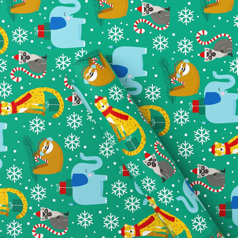 50 sq ft Animals Christmas Gift Wrap Green - Wondershop™ 25 and the box 