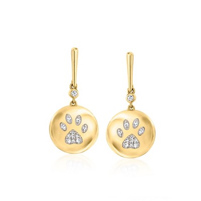 Ross-Simons 0.10 ct. t.w. Diamond Paw Print Drop Earrings in 18kt Gold Over Sterling