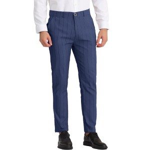 Lars Amadeus Men's Casual Striped Slim Fit Flat Front Contrast Color Trousers - 1 of 4