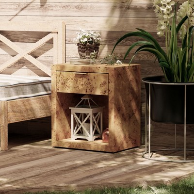 JIONJOY Vintage Burl Wood Nightstand with Charging Station - Fully Assembled Farmhouse Bedside Table with USB/Type-C Ports & Open Shelf