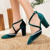 Sina - Green Velvet Pearl Heels | Forever & Always Shoes - 2 of 4