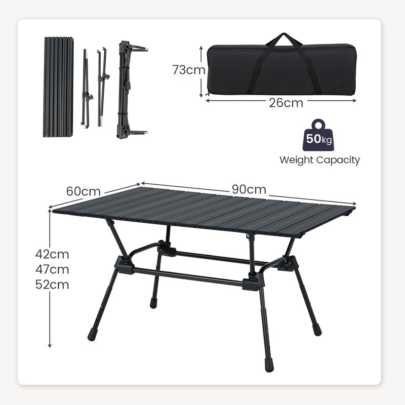 Tangkula Folding Camping Table Collapsible Aluminum Roll Up Beach Table with Carrying Bag 4-Level Adjustable Height Dark/Silver, 4 of 8