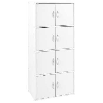 Hodedah HID44 Heavy Duty 8 Door 4 Shelf Floor Mount Enclosed Multipurpose Storage Bookcase Cabinet for Home and Office