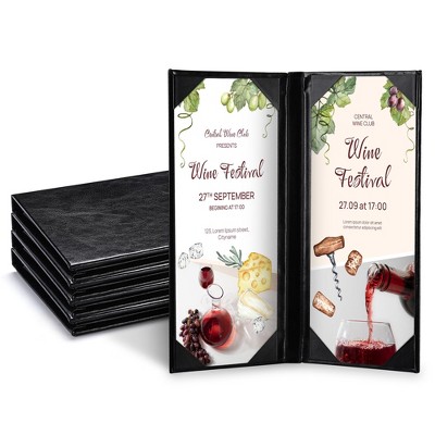 WeChef 5 Pack Menu Covers 4.25"x11" 2 View Angled Corners Wine List Restaurant Black