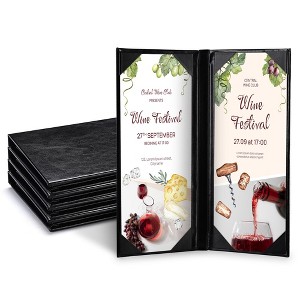 WeChef 5 Pack Menu Covers 4.25"x11" 2 View Angled Corners Wine List Restaurant Black - 1 of 4
