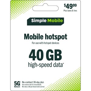 SIMPLE MOBILE Mobile Hotspot 40GB Data 30 Day Plan (EMAIL DELIVERY) - $49.99 - 1 of 4