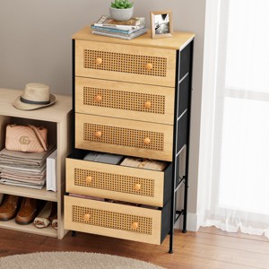 Crestlive Products 5 Drawers Rattan dressers for bedroom Storage Tower Tall Fabric Dresser with Wood Top &Wood Handles - 1 of 4