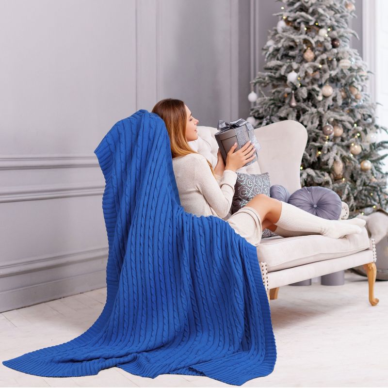 PiccoCasa Cotton Cable Soft Couch Decorative Knitted Throw Blanket 1 Pc, 3 of 7