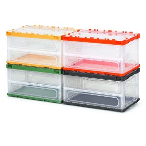 Costway 75L Collapsible Storage Bins Folding Plastic Stackable Utility Crates 4 Pack - 1 of 4