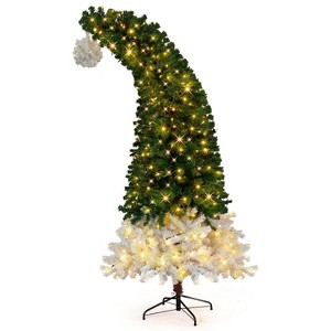VINGLI 6ft Pre-lit Christmas Tree with Bendable Santa Hat, 300 Warm White LED Lights, Green & White Holiday Decor - 1 of 4