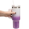 Elanze Designs 40 Ounce Ombre Travel Tumbler With Straw and Lid Stainless Steel Double Wall Insulated Floral Safari Giraffe White and Purple Glitter - 4 of 4