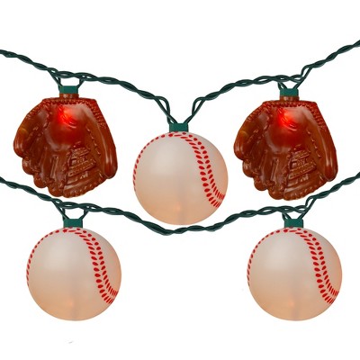 Kurt S. Adler 10-Count Baseball and Catcher Mitt Novelty Christmas Light Set - 9ft Green Wire