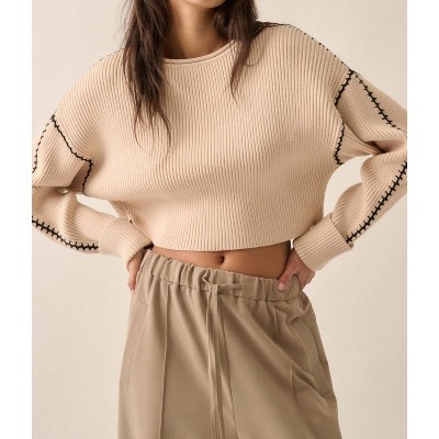 Women's Stitch Perfect Cropped Blanket Stitch Sweater - PROMESA