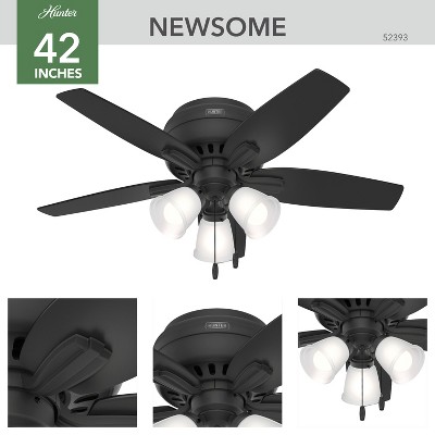 42" Matte Black Low Profile Ceiling Fan with LED Light