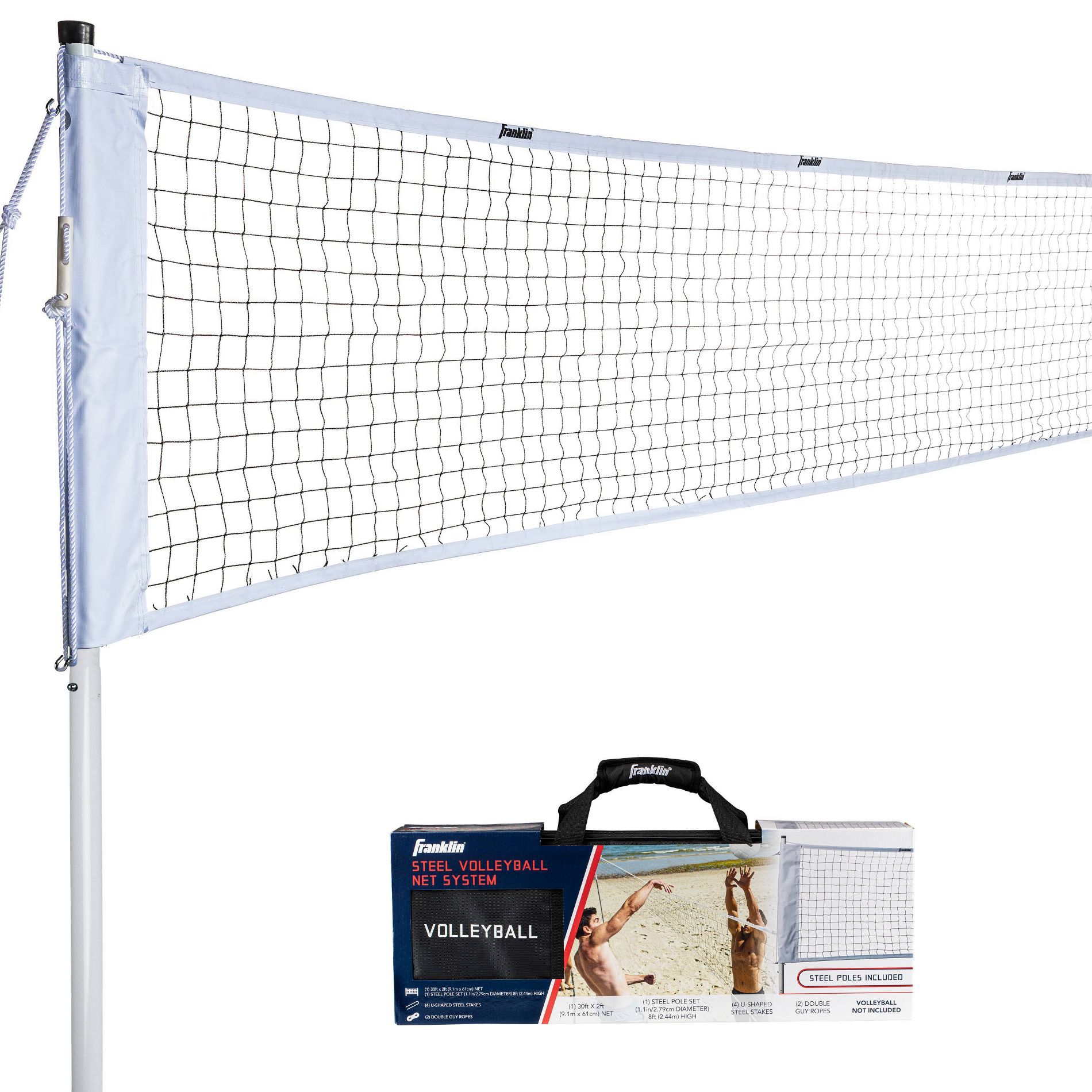Franklin Sports Steel Volleyball Net System: Lawn Sports Set with Stakes & Net