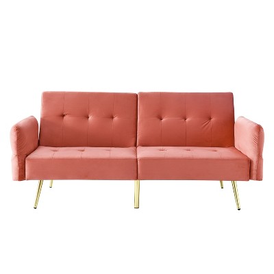 NicBex Comfy Loveseat Sofa with Adjustable Back Modern Convertible Sofa Bed with Metal Legs and Side Storage Pocket for Bedroom,Living Room,Pink