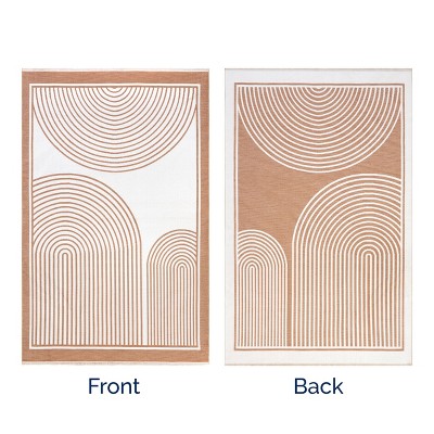 Burnt Orange and White Geometric Reversible 4' x 6' Area Rug
