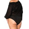 Women's Chiffon Round Neck Rosette Long Sleeve Bodysuit - Plus - Miss Avenue - 4 of 4