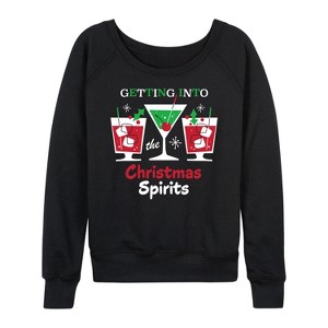 Women's - Instant Message - Getting Into Christmas Spirits Lightweight French Terry Wide Neck Long Sleeve Graphic Shirt - 1 of 4