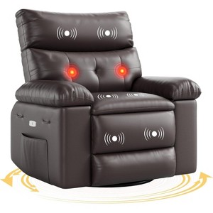Swivel Electric Massage Chair, Rocking Recliner Chair with Vibration and Heating, Overstuffed Faux Leather Sofa W/USB, Power Glider - 1 of 4