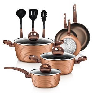 NutriChef 12 Piece Kitchenware Pots & Pans Set - Heat resistant Lacquer (Brown) - 1 of 4