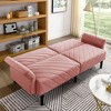 SKRAN 78" Velvet Futon Sofa Bed,Convertible Futon Sleeper Sofa with Folding Armrests, Modern Loveseat Couch for Living Room, Bedroom (Pink) - 2 of 4