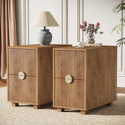 Lantine Nightstand with 2 Drawers, Modern Night Stand Bed Side Tables, Narrow Slim End Table for Bedroom, Living Room, Brown