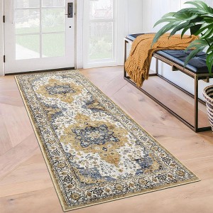 Washable Vintage Area Rug Oriental Floral Print Throw Carpet Boho Accent Throw Rugs - 1 of 4