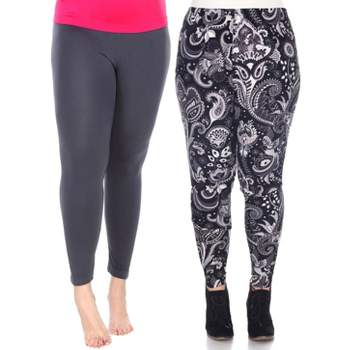 Women's Pack Of 2 Leggings Charcoal, Black/white Paisley One Size Fits Most  - White Mark : Target
