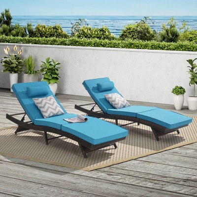 Foldable Wicker Outdoor Patio Chaise Lounge Set Of 2,Outdoor Reclining Lounge Chair Recliner Up To 150° With Cushion -Maison Boucle