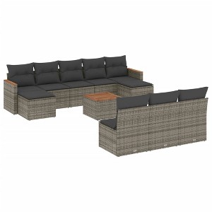 vidaXL 11 Piece Patio Sofa Set with Cushions Gray Poly Rattan - With Table - 1 of 4