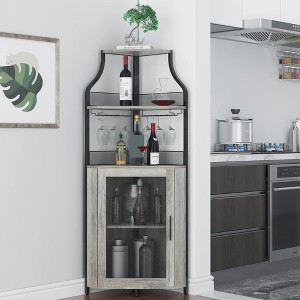 Garvee Corner Wine Bar Cabinet with Detachable Wine Rack, Bar Cabinet, Small Sideboard and Buffet Cabinet with Mesh Door (Retro Brown/Grey) - 1 of 4
