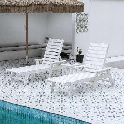 5-Level Adjustable Patio Lounge Chairs With Side Table,3-Piece Chaise Lounge Chair Set,Patio Lounge Chairs With Wheels And Cup Holder -Maison Boucle