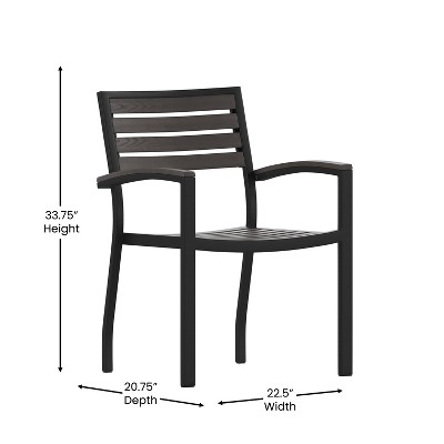 All-Season Gray Faux Teak & Black Aluminum Patio Chair Pair