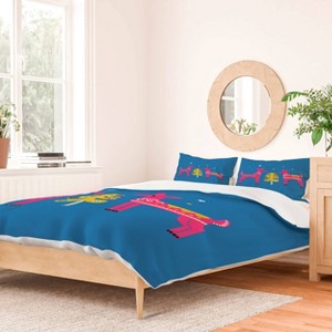 Deny Designs King Showmemars Festive Deers In Hot Pink Duvet Cover and Pillow Sham Pink - 1 of 4
