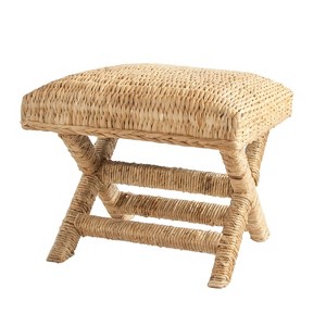 Storied Home Woven Water Hyacinth and Wood Accent Table Brown: Mahogany Frame, No Assembly Required - 1 of 4