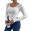 Clotth Women's Ribbed Layering Top - Deep Crew Neck Long Sleeve Basic T-Shirt, Fitted Base Layer Top, Chic Casual Wear, White with Ribbed Texture - 4 of 4