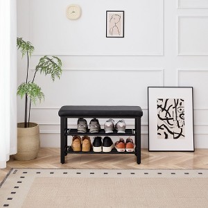 NicBex Metal Shoe Rack Bench with Cushion,Entryway Shoe Organizer with 2 Shelves,Storage Bench with Seat for Hallway,Bedroom,Living Room - 1 of 4