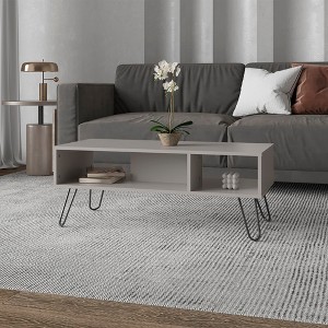 17.7" Engineered Wood Coffee Table with 2 Open Shelves and Hairpin Metal Legs, Modern Design for Living Rooms - 1 of 4