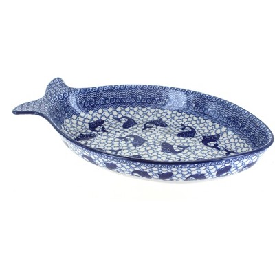 Blue Rose Polish Pottery Mosaic Beach Large Fish Dish