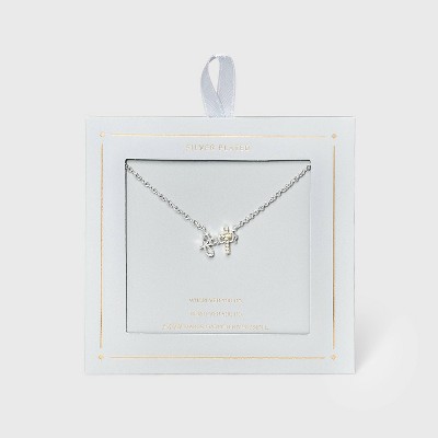 Two-Tone Cubic Zirconia 'Faith' Cross Necklace - Silver