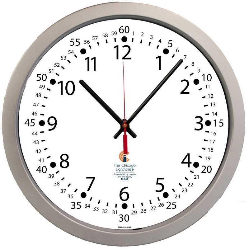 14.5&#34; Hospital Contemporary Body Quartz Movement Commercial Wall Clock Silver - The Chicago Lighthouse, 1 of 6