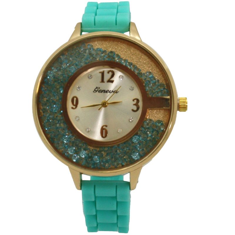 OLIVIA PRATT FLOATING COLORFUL STONES SILICONE STRAP WATCH, 1 of 6
