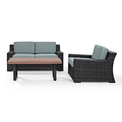 Beaufort 3pc Outdoor Wicker Conversation Set - Mist - Crosley