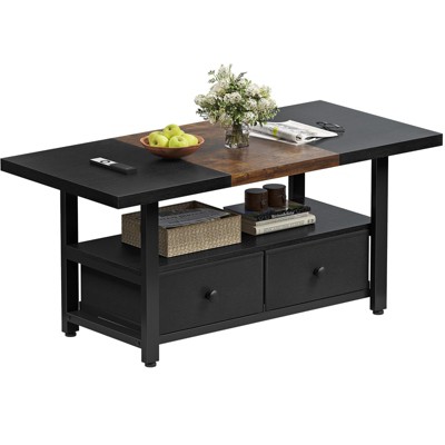 Hausource 2-Tier Coffee Table w/Storage Shelf & 2 Drawers for Living Room