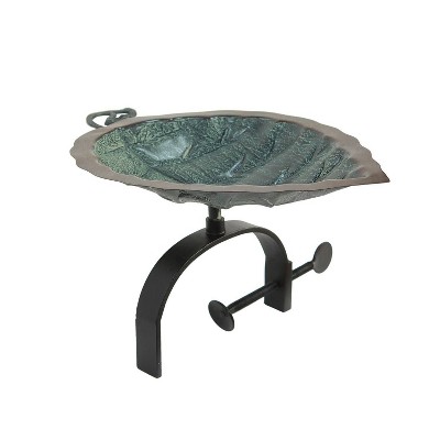 17" Aspen Leaf Birdbath with Over Rail Bracket Antique Brass Plated - ACHLA Designs