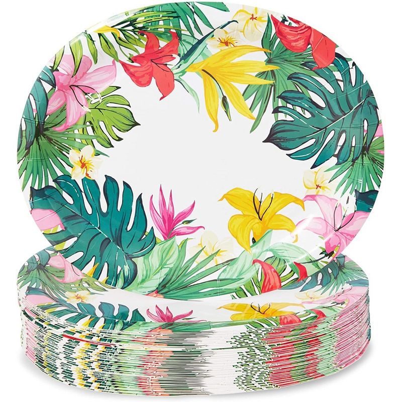 Sparkle and Bash 48-Pack Disposable Party Paper Plates, Summer BBQ Beach Hawaiian Luau Birthday Supplies 12 in., 1 of 6